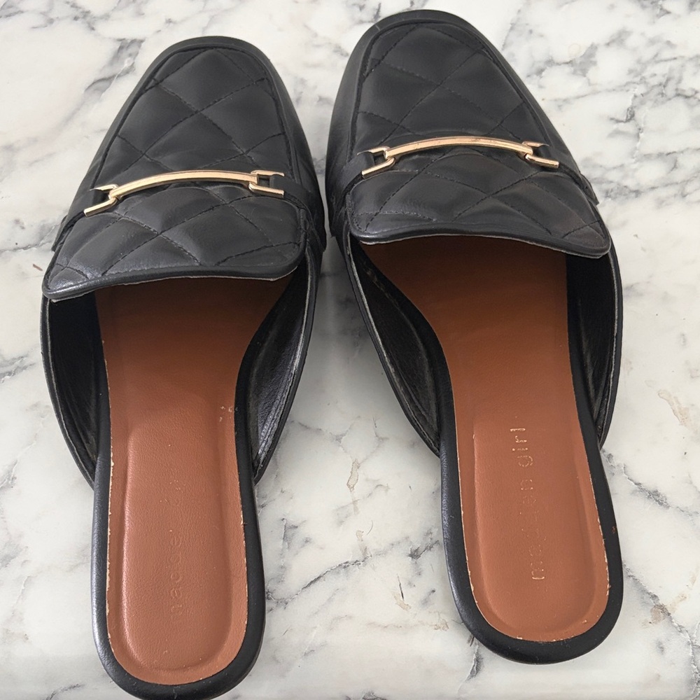 Madden Girl Quilted Black Mules with Gold Accent - Picture 3 of 3